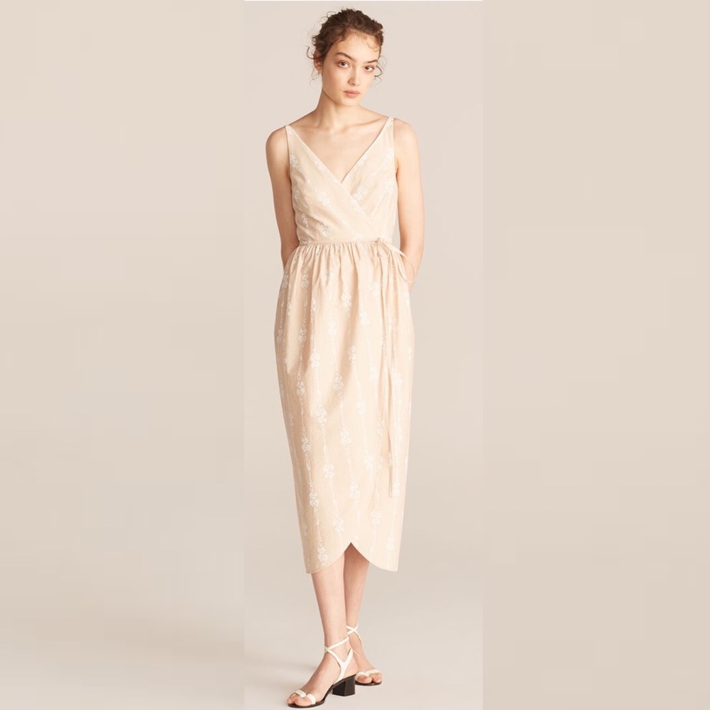 NWT Rebecca Taylor cream beige white cotton sleeveless tulip wrap dress